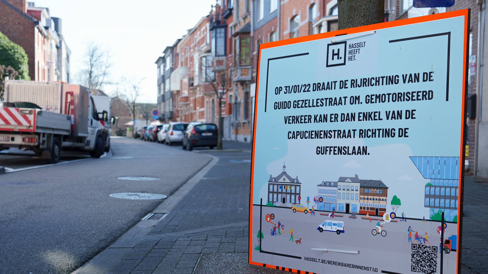Stad Hasselt bereikbare binnenstad infopaneel.